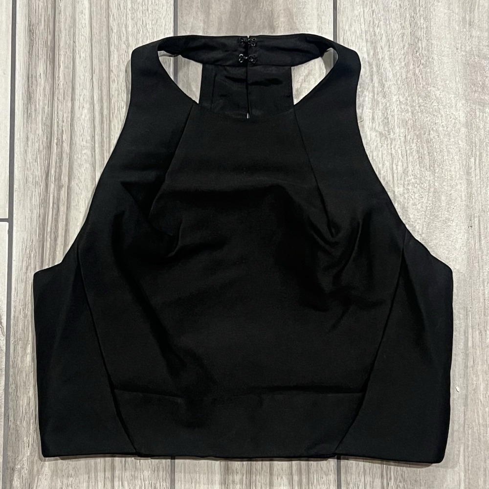 Black Halter Neck Open Back Crop Top Structured Sleeveless Evening Party Medium